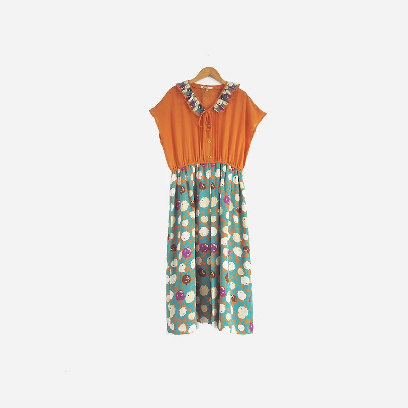 Dislocation ancient vintage / flower strap lotus leaf collar dress no.488 - One Piece Dresses - Other Materials Orange