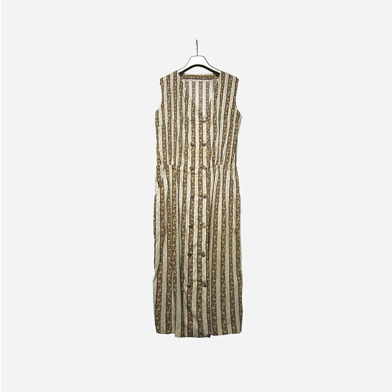 Dislocated vintage / plant dress no.1119A2 vintage - ชุดเดรส - ผ้าฝ้าย/ผ้าลินิน สีนำ้ตาล