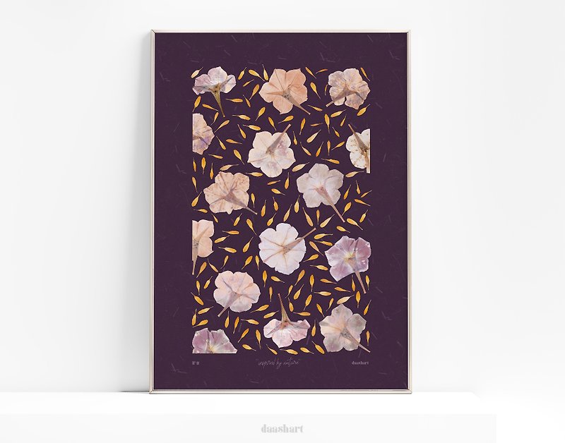 可印刷的壓花牆藝術時尚紫矮牽牛植物和花瓣海報 - 電子似顏繪/繪畫/插畫 - 其他材質 