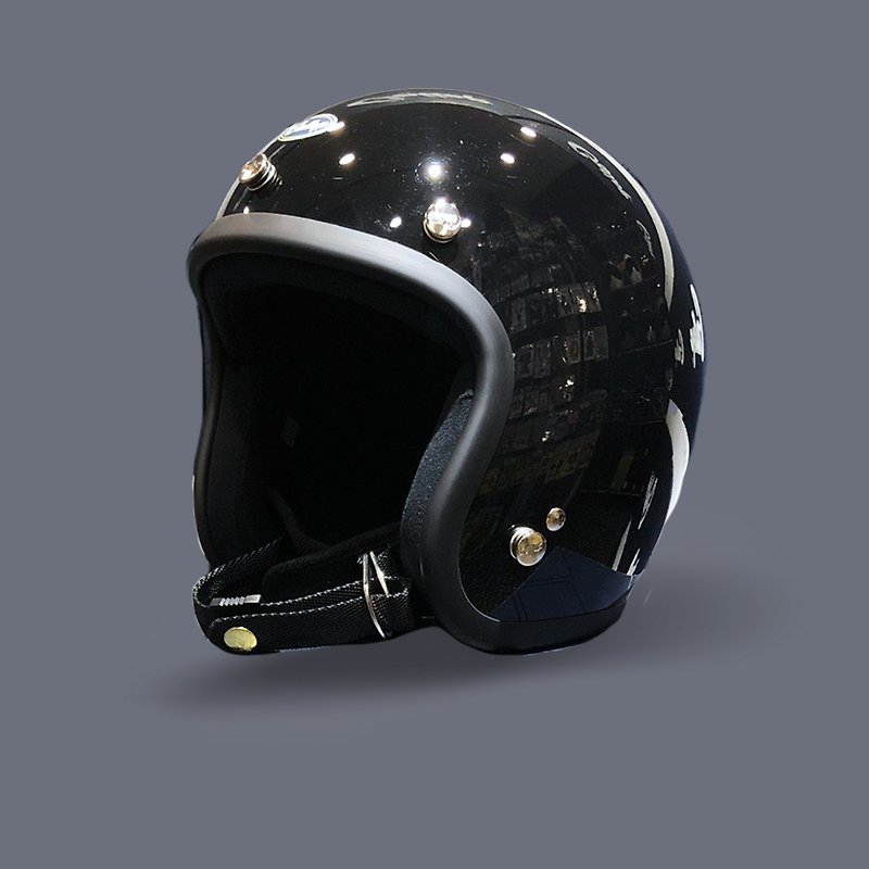 Taiwan-made half-face helmet black and black rubber strip retro plain style - Helmets - Other Materials 