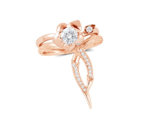 Majade Jewelry Design 莫桑14k鑽石訂婚結婚戒指套裝 花卉玫瑰金戒指 蘭花藤蔓戒指組合