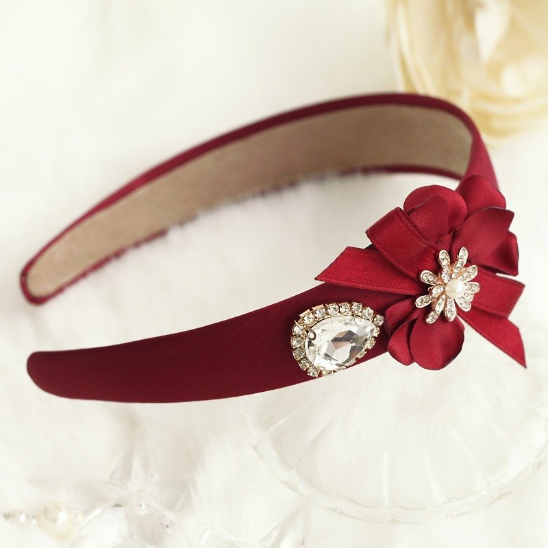 Pretty Flower with Rhinestones Headband - Hair Accessories - Other Materials Red
