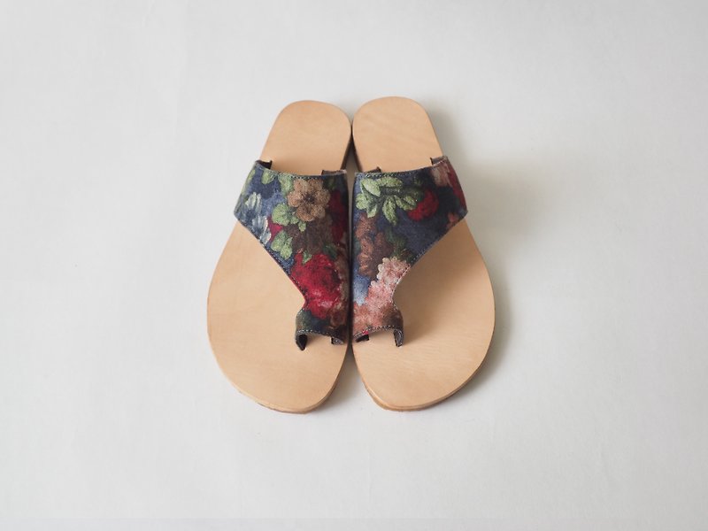 Classic fabric flower sandals- - รองเท้ารัดส้น - ผ้าฝ้าย/ผ้าลินิน สีน้ำเงิน