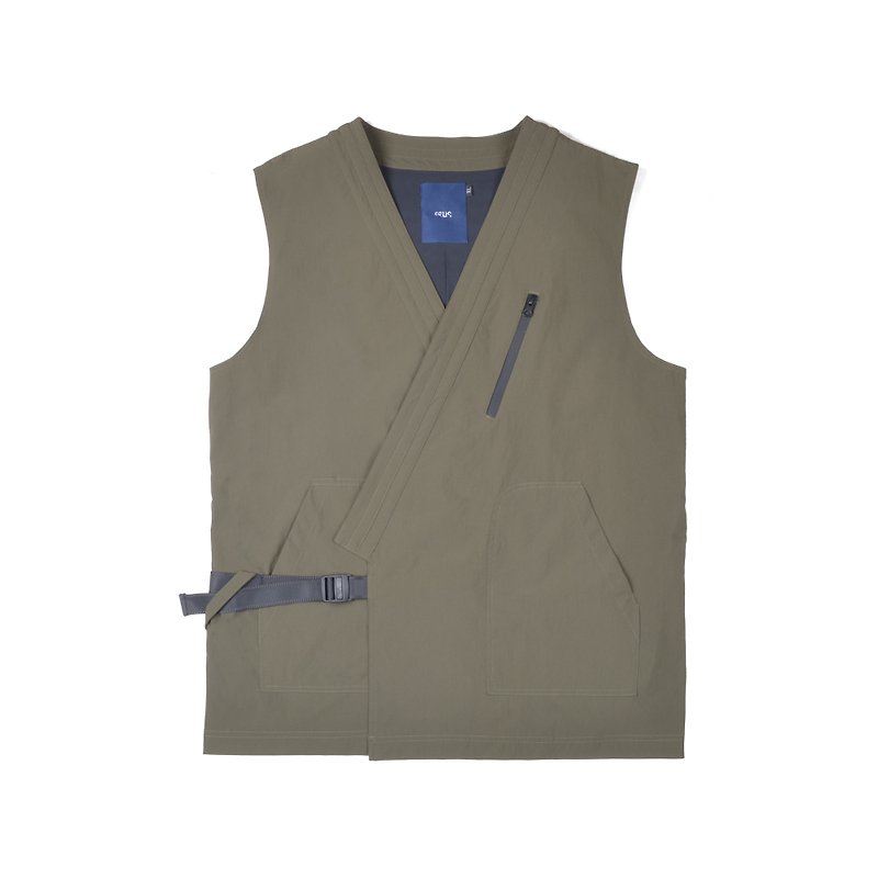 oqLiq - AdHeRe - Very Flat Open Vest (Army Green) - เสื้อกั๊กผู้ชาย - ไฟเบอร์อื่นๆ สีเขียว