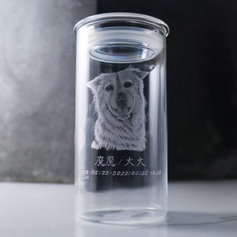 14cm【寵物骨灰罐】狗狗 毛小孩在天堂明亮純淨的家 畫像訂做 犬 - 似顏繪/客製畫 - 玻璃 灰色