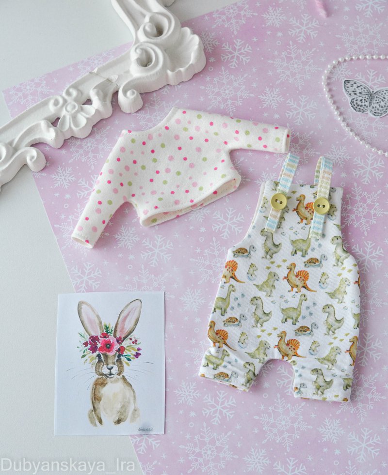 Set of clothes blythe doll clothes outfit accessories dinosaur 手做公仔 手做 公仔 娃娃 狗只 - 公仔/玩偶 - 棉．麻 綠色