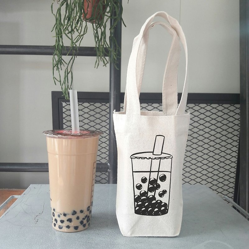 Bubble Tea 珍珠奶茶 little cotton bag - Beverage Holders & Bags - Cotton & Hemp White