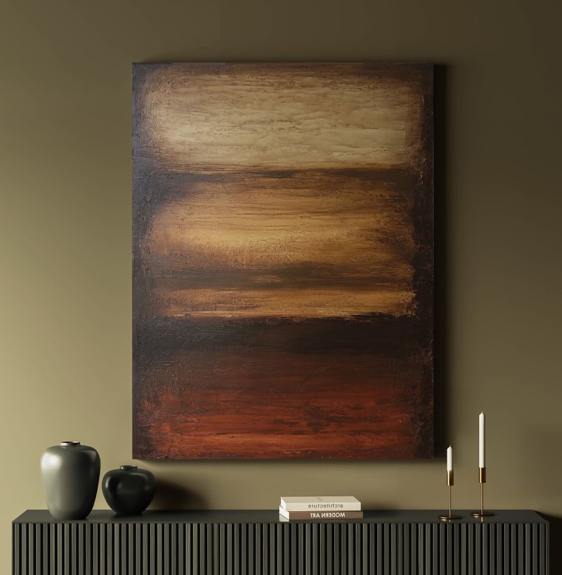Brown Minimal Wall Art | Brown Abstract Painting | Rust art | Abstract Rust 2 - 壁貼/牆壁裝飾 - 棉．麻 咖啡色