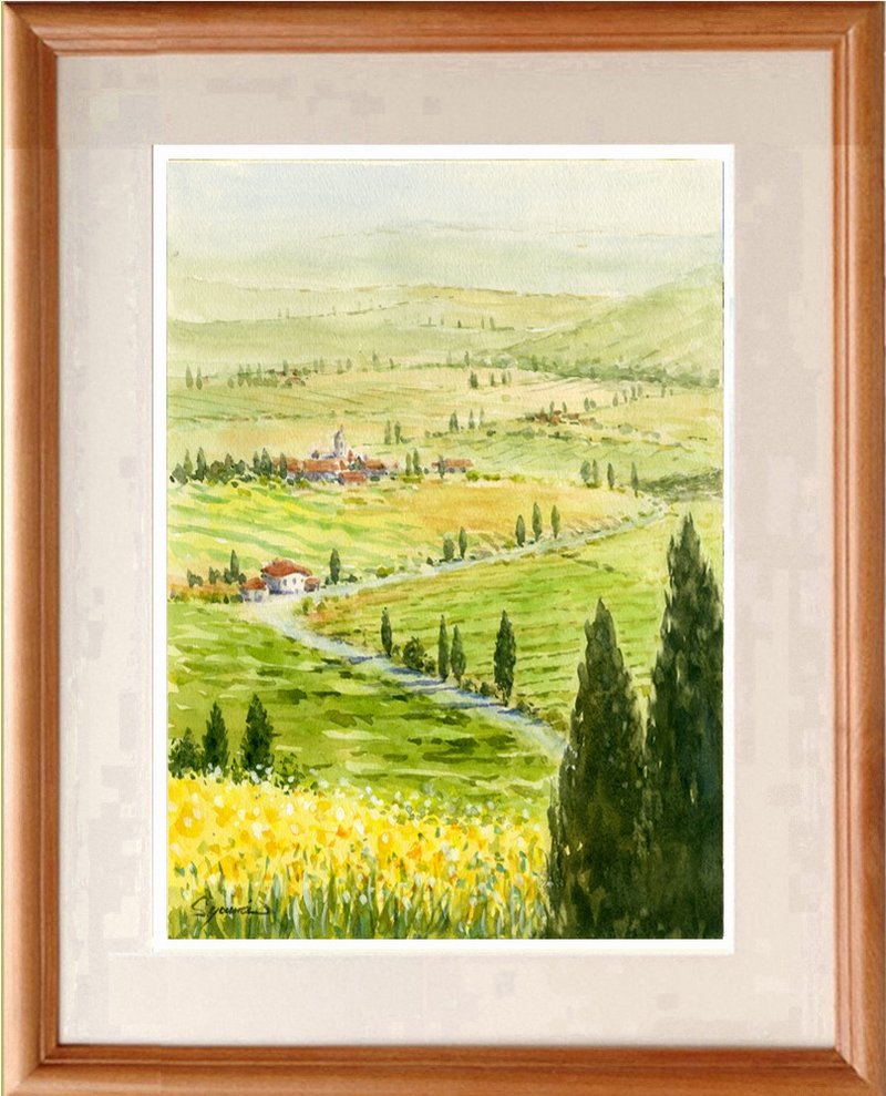 Made to order: Original watercolor painting of Tuscan hills - Posters - Paper Green