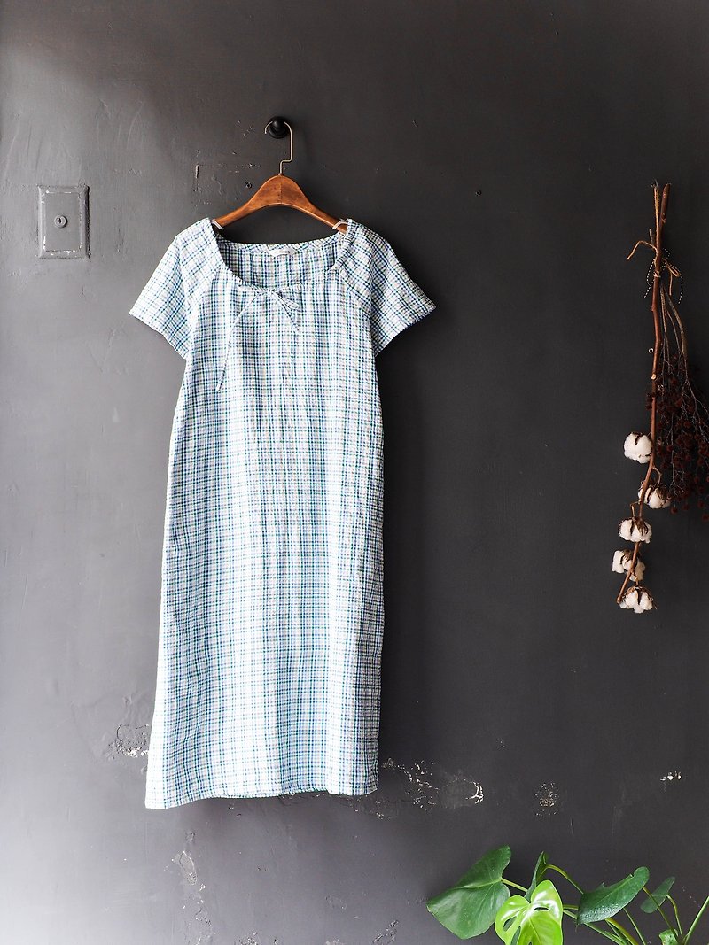 River water mountain - Niigata water blue youth is blue tears of poetry antique single cotton dress overalls oversize vintage dress - One Piece Dresses - Cotton & Hemp Blue
