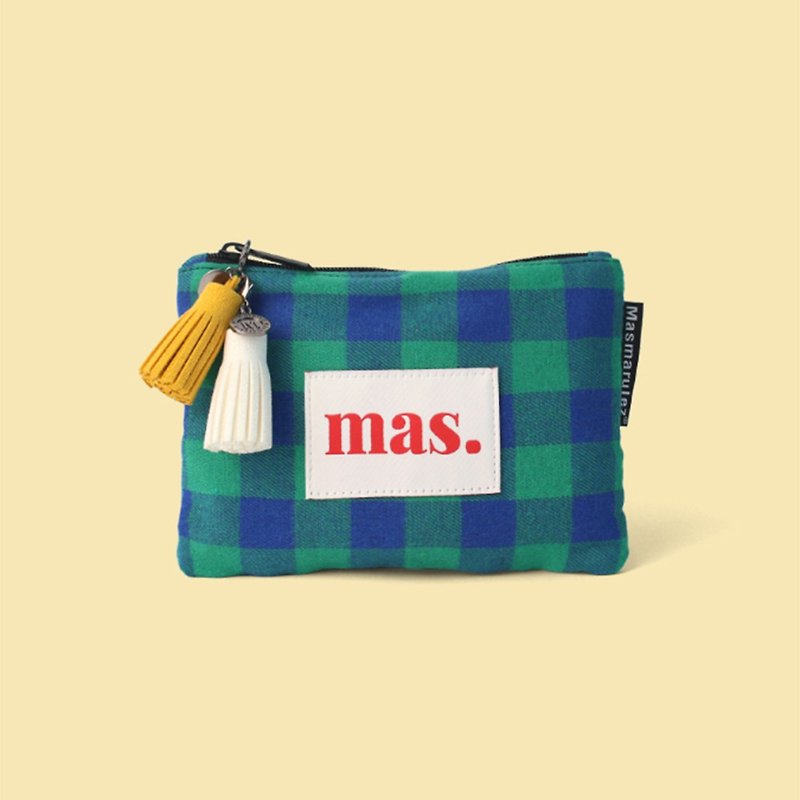 Korean designer brand Masmarulez anesthetic cosmetic bag-Check Green - Toiletry Bags & Pouches - Cotton & Hemp 