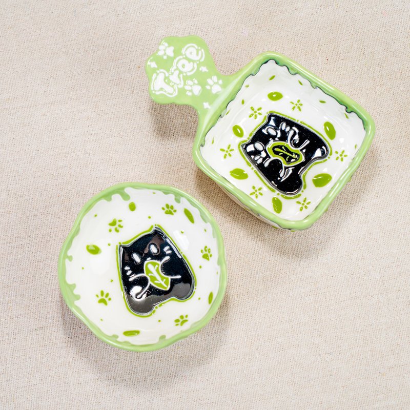 Handcrafted Ceramic Cat Jewelry Dishes, Playful Paw Design in Green, PerfectGift - Pottery & Ceramics - Pottery Green