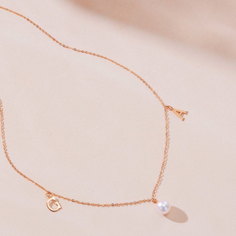 Akoya | 18K Gold | Customized Initial Necklace - Necklaces - Pearl 