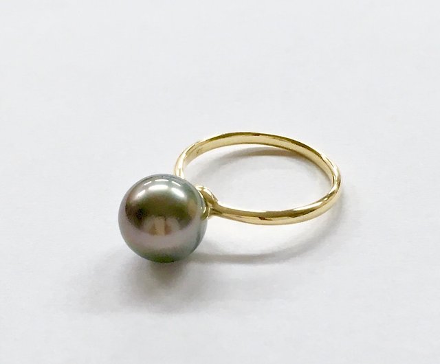 タヒチパール黒蝶真珠とK18のシンプルリング 受注製作品 - ショップ FinoLino リング・指輪 - Pinkoi