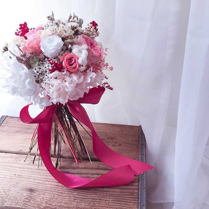 不死化ブーケ/ブライダルブーケ/プリザーブドフラワー/結婚式の装飾/結婚式の贈り物 - 観葉植物 - 寄せ植え・花 ピンク
