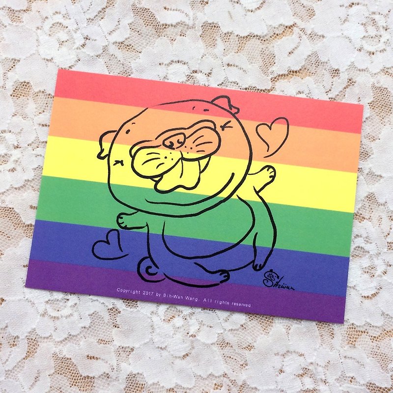 Pug Postcard-Rainbow pug - การ์ด/โปสการ์ด - กระดาษ ขาว