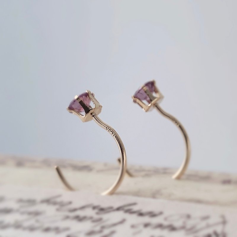[14Kgf non-fading] dreamy lavender C-shaped earrings 20/14 gold content is not easy to be allergic - ต่างหู - โลหะ สีทอง
