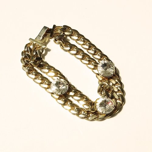 panic-art-market 80s Vintage gold tone chain × Rhinestone bracelet