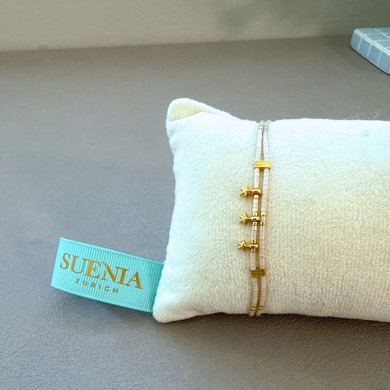 明けの明星 編み込みブレスレット (パールホワイト)_サイズ調節可能 二連 真鍮 ブレスレット - ブレスレット - 宝石 ゴールド