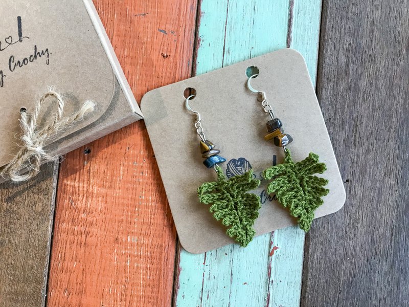 Fern Leaf Crochet Earrings, Leaves Crochet Earrings, Cute Crochet Earrings - Earrings & Clip-ons - Thread Green