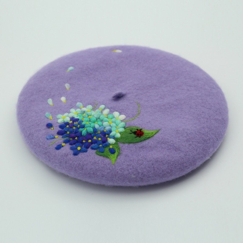 軻人原創手作羊毛氈針氈貝雷帽畫家帽櫻花系列單品發售—紫色帽 - 帽子 - 羊毛 紫色