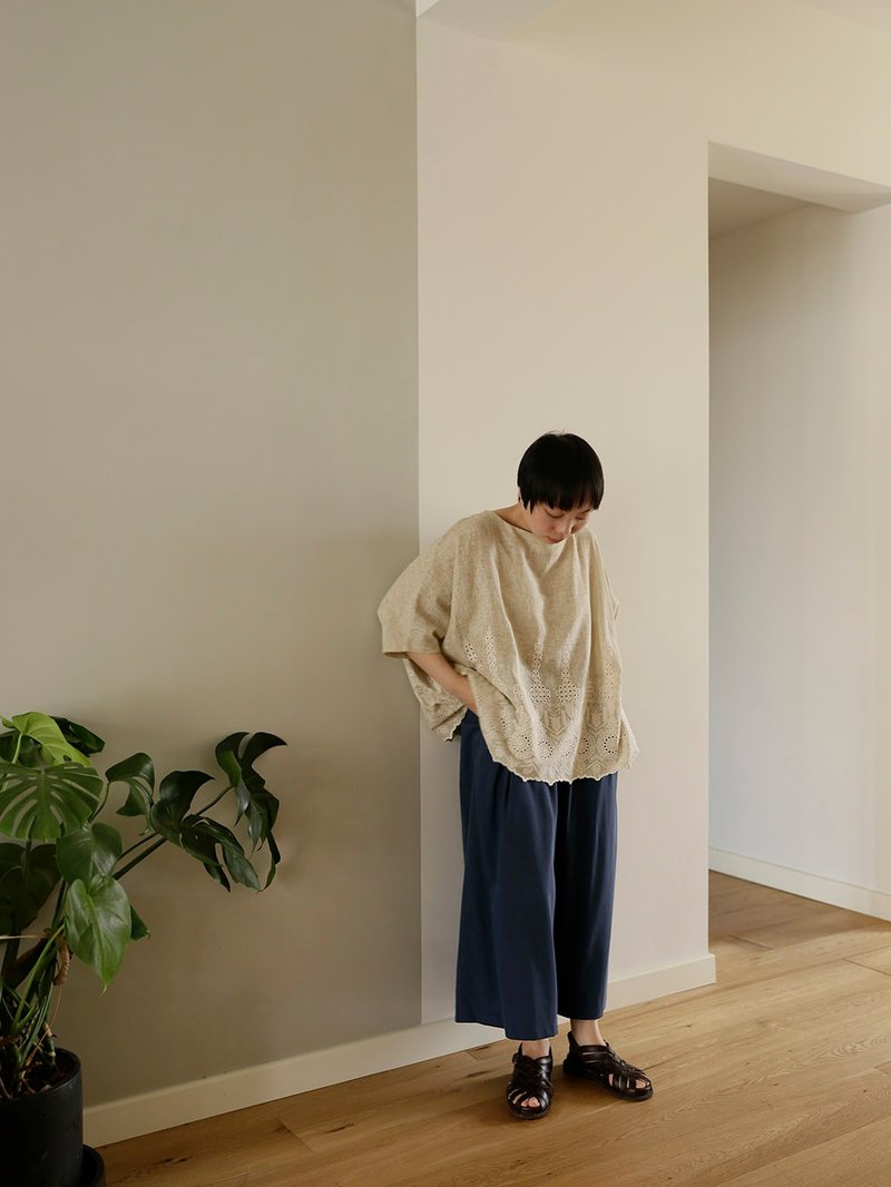 Lightweight summer Italian made sheer linen embroidered extra loose smock top - Women's Tops - Other Materials Khaki