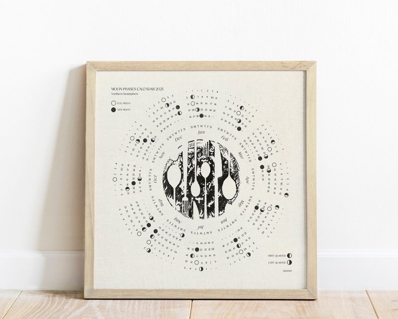 Printable 2025 Lunar Calendar Black and Beige Vintage Cooking Utensils Monotype - 其他數位設計 - 其他材質 