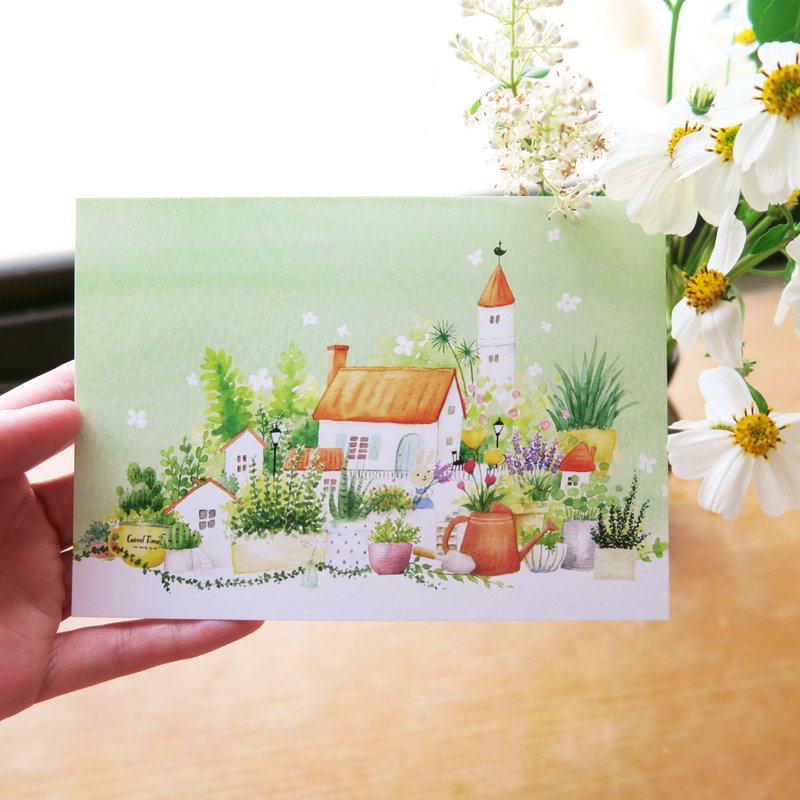 Dream house no.11 A house surrounded by potted plants - การ์ด/โปสการ์ด - กระดาษ สีเขียว