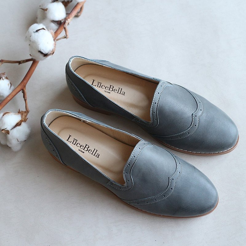 Winter rhyme / Leather Oxford shoes - gray - Women's Oxford Shoes - Genuine Leather Gray