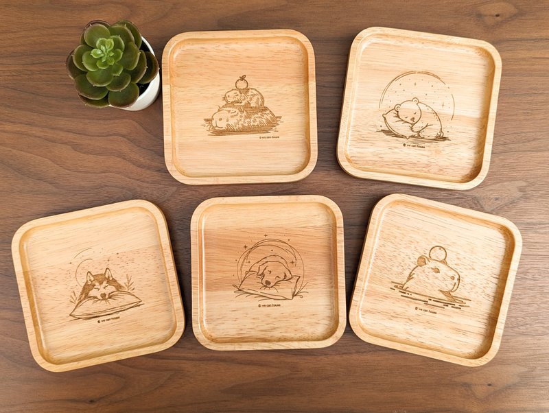 Simple solid wood coaster WE CAN HOUSE/Picnic Party/Wooden Plate/Coaster/Ray Engraved Pattern - ที่รองแก้ว - ไม้ 