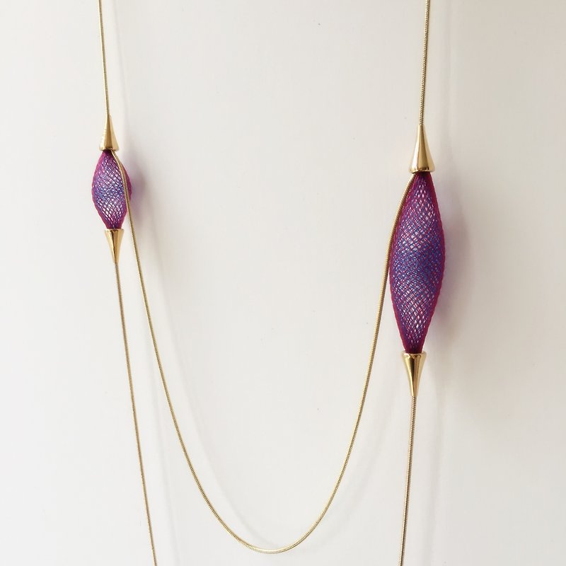 Order-French handmade nylon asymmetric long necklace_purple - สร้อยคอ - เส้นใยสังเคราะห์ สีม่วง