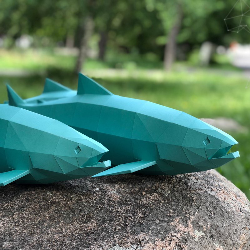 Papercraft Salmon 4 pieces, Fish, Pdf, Gurko, Pepakura, Template, 3D Origami - 手工藝教學/工具書 - 其他材質 