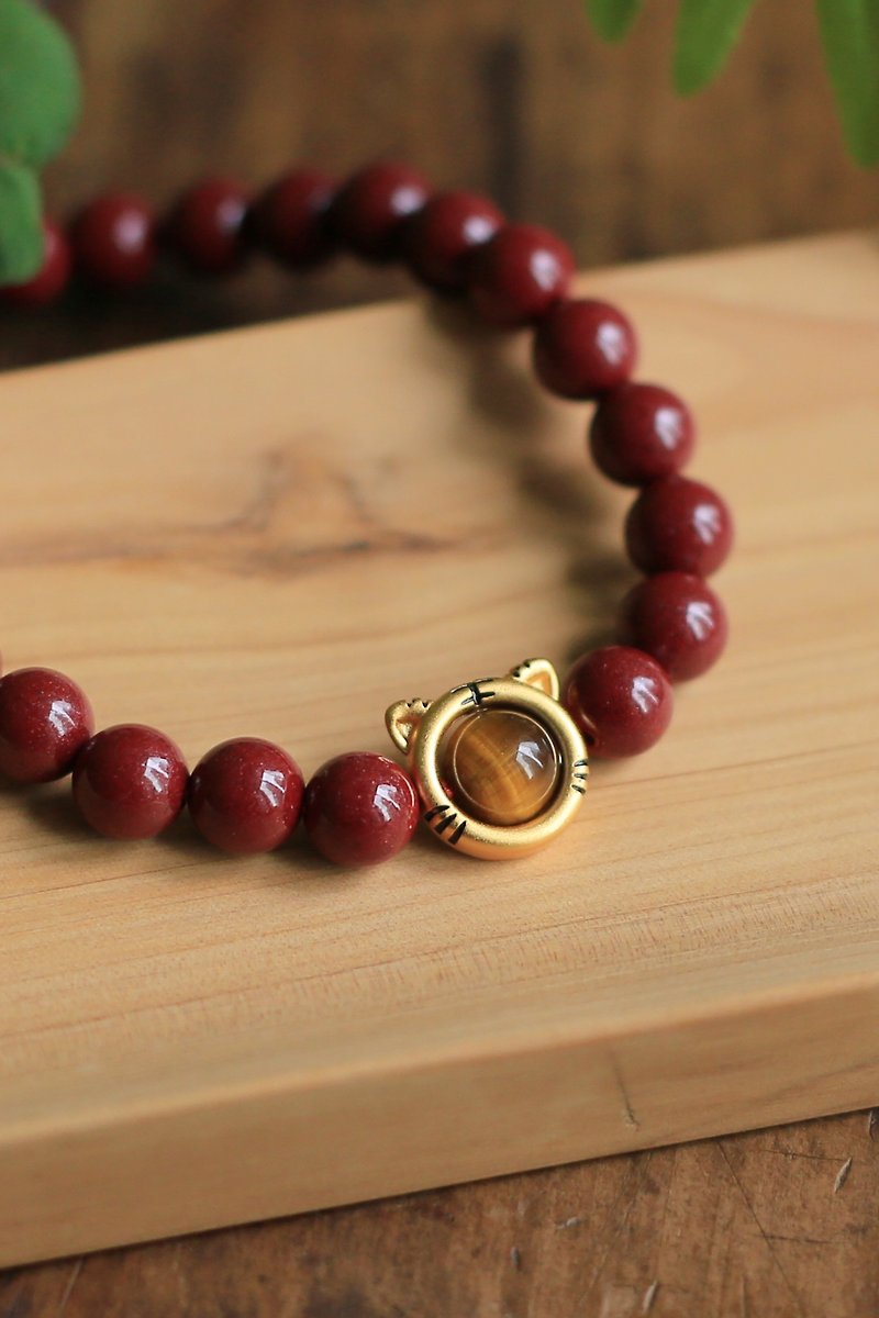 Spring and Autumn Handmade | Good Luck Tiger Mineral Purple Gold Sand Bracelet | Couple's Year of the Zodiac Year - สร้อยข้อมือ - เครื่องประดับพลอย สีแดง