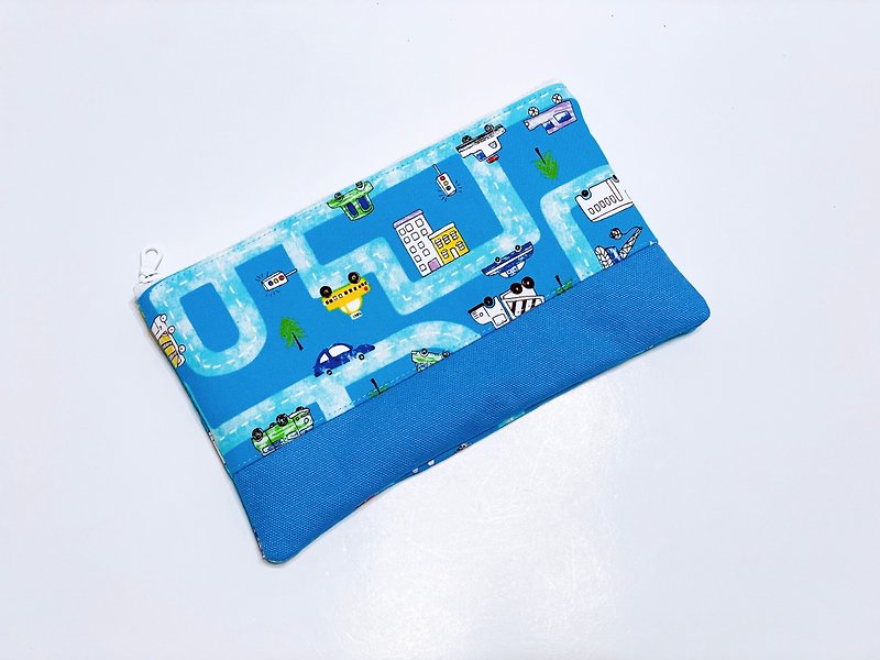 Flat pencil case, storage bag, free embroidery for cars - Pencil Cases - Cotton & Hemp Blue
