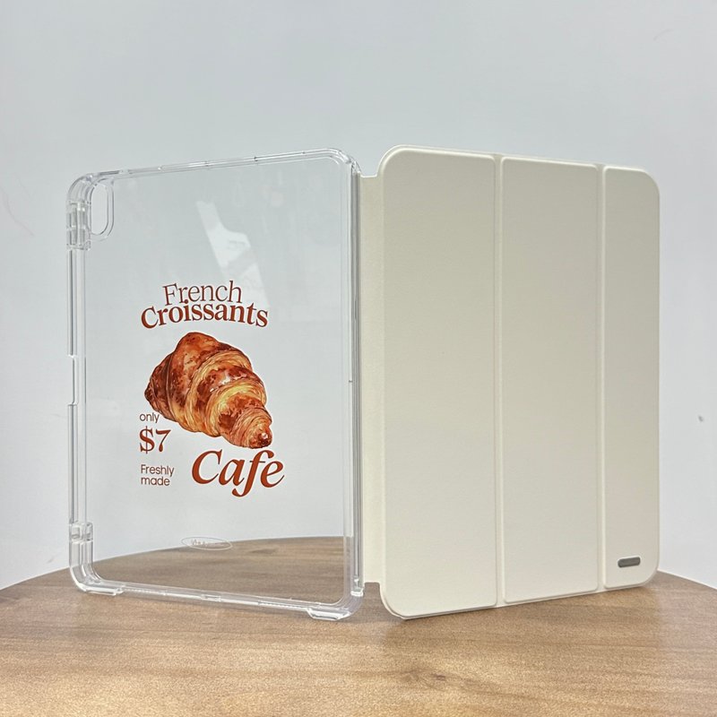 [Non-Yellowing] French Croissants Cream White Rail-Type Removable Cover iPad Protective Case - เคสแท็บเล็ต - พลาสติก ขาว