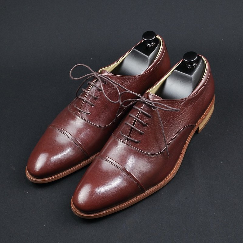 Captoe Classic Crossed Oxford Shoes-Burgundy Burgundy - รองเท้าอ็อกฟอร์ดผู้ชาย - หนังแท้ สีแดง