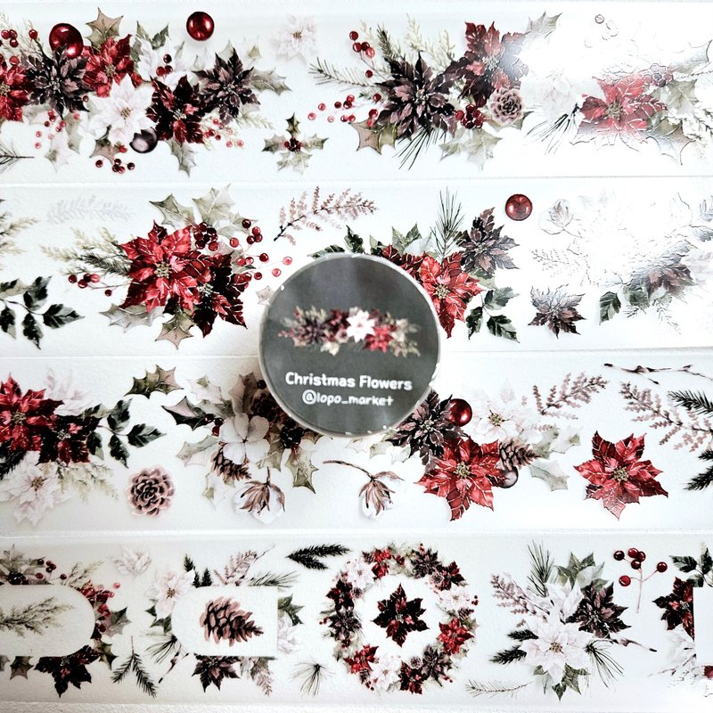 Christmas Flowers Transparent Matte Masking Tape - มาสกิ้งเทป - วัสดุอื่นๆ 