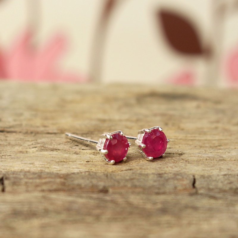 Coco - Ruby stud earrings in sterling silver settings - Earrings & Clip-ons - Gemstone Red