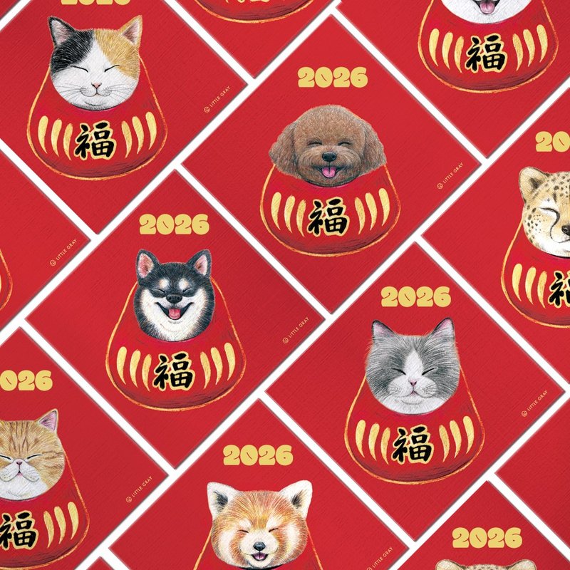 【多款可選】2026達摩不倒翁造型_動物春聯1入/紅包春聯/方斗 - 紅包袋/春聯 - 紙 紅色