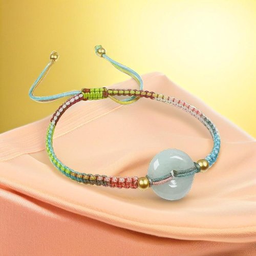 瓔珞珠寶盒 E.L.Jewelry Box 白翡翡翠平安扣編織手鍊 | 天然緬甸玉A貨翡翠 | 送禮
