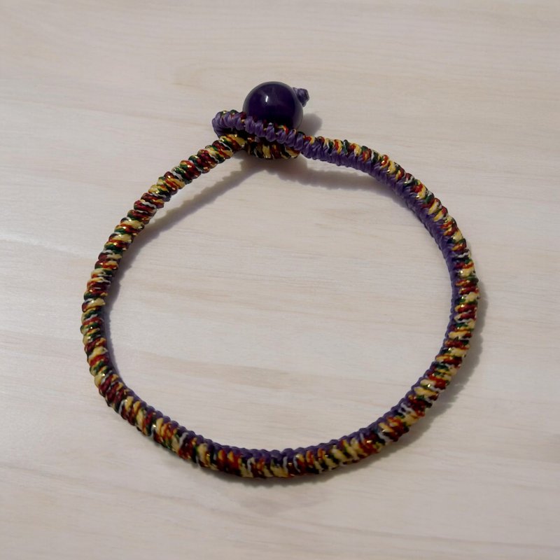 靜心平安紫水晶手環  五色線金剛結  雙色扣珠款 - 手鍊/手環 - 其他材質 紫色