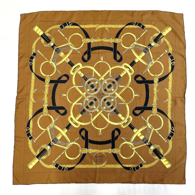 【日本直送 中古美品】エルメス HERMES スカーフ カレ90 Eperon d'Or エプロンドール 大判スカーフ 正方形 シルク100% ブラウン - 絲巾 - 絲．絹 咖啡色