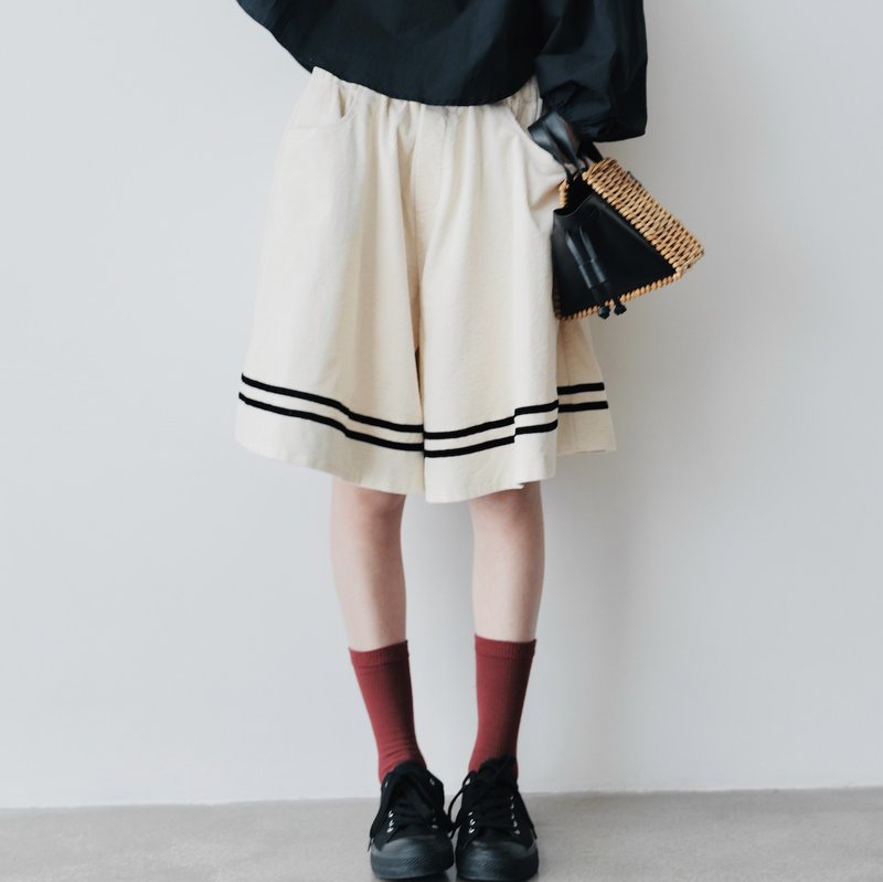 Navy washed corduroy culottes/shorts - กางเกงขายาว - ผ้าฝ้าย/ผ้าลินิน สีกากี