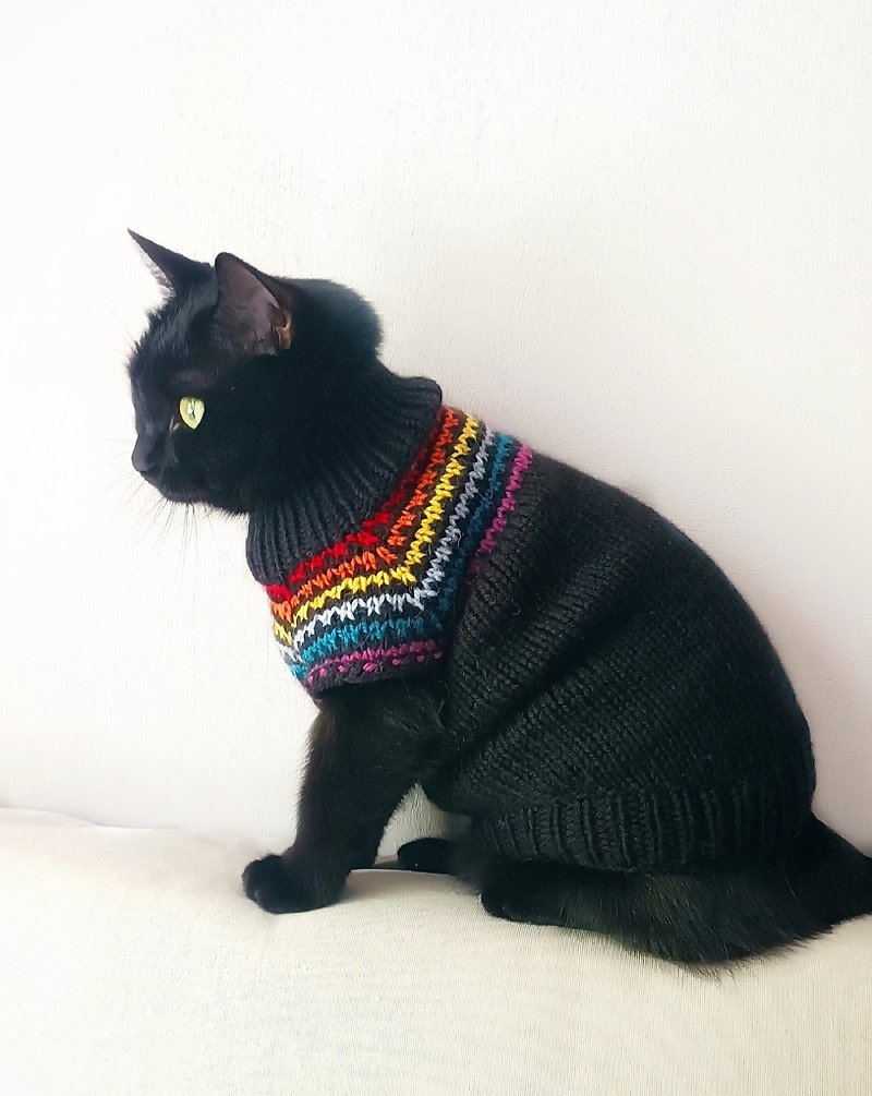 Black sweater for cats Pet clothes Knitwear for cats Sphynx cat jumper - Clothing & Accessories - Wool 