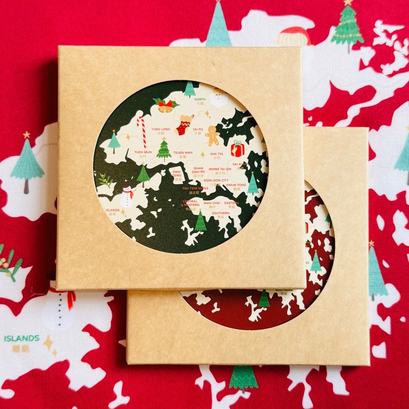 Hong Kong Map Coaster Christmas Edition - Coasters - Pottery Multicolor