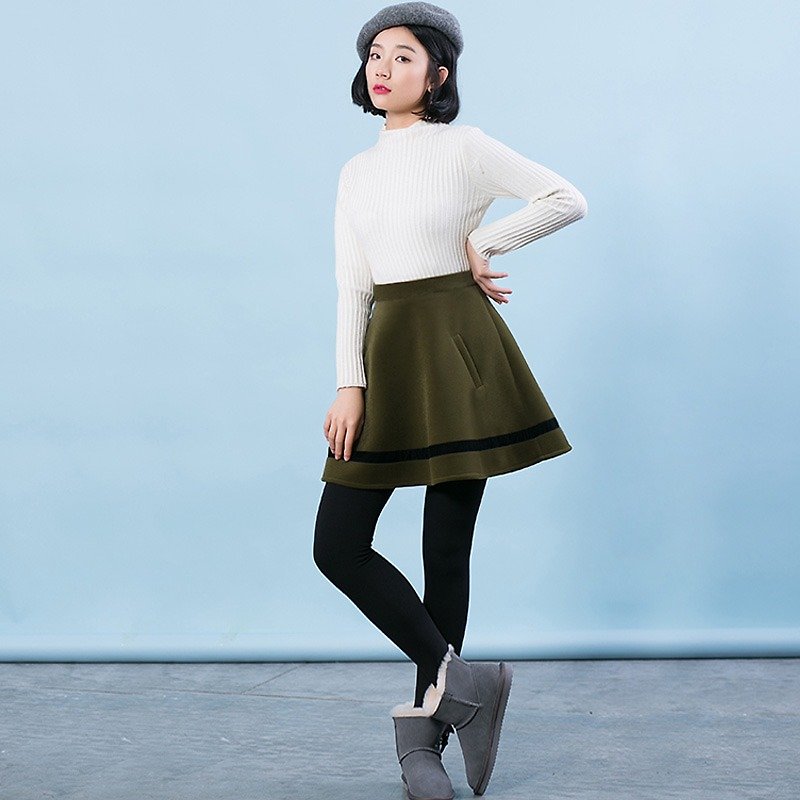 Annie Chen 2016 new winter A word skirt Korean wild female skirts umbrella skirt waist thickened base skirt skirt dress - Skirts - Cotton & Hemp Green