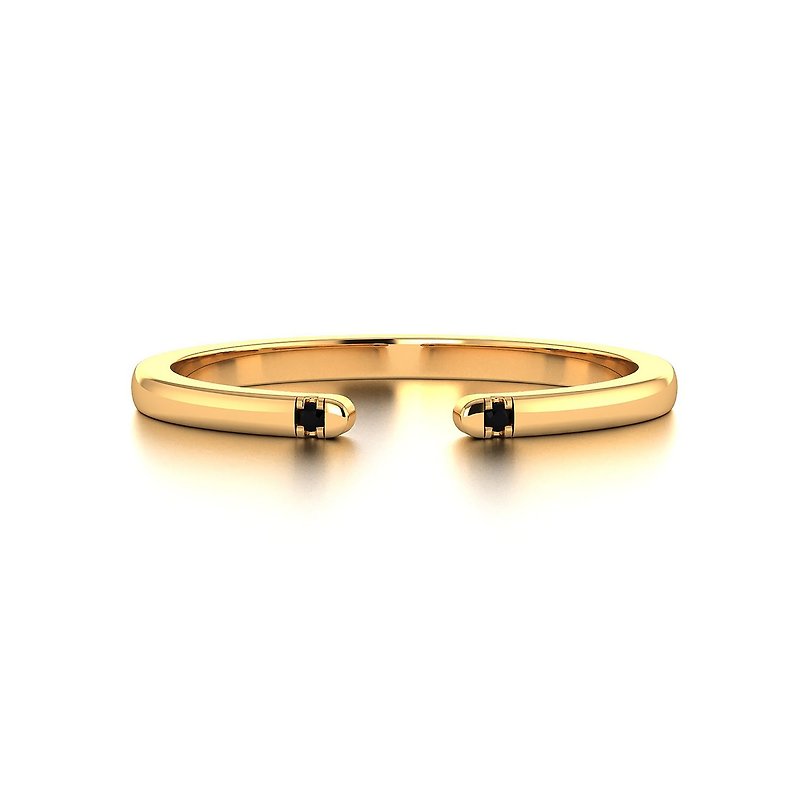 【PurpleMay Jewellery】18k Yellow Gold Black Diamond Open Ring Band R028 - General Rings - Gemstone Black