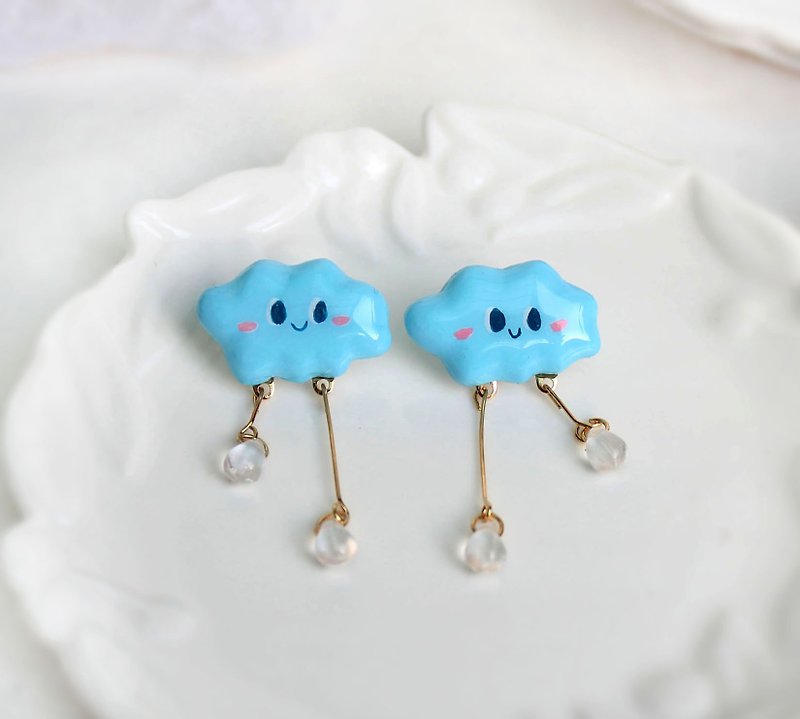 Blue Cloud Drop Shaped Earrings/ Clip-On - Earrings & Clip-ons - Clay Blue