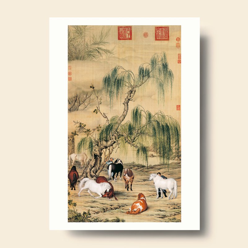 Print Card: Eight Steeds, Giuseppe Castiglione, Qing Dynasty - Posters - Paper Khaki