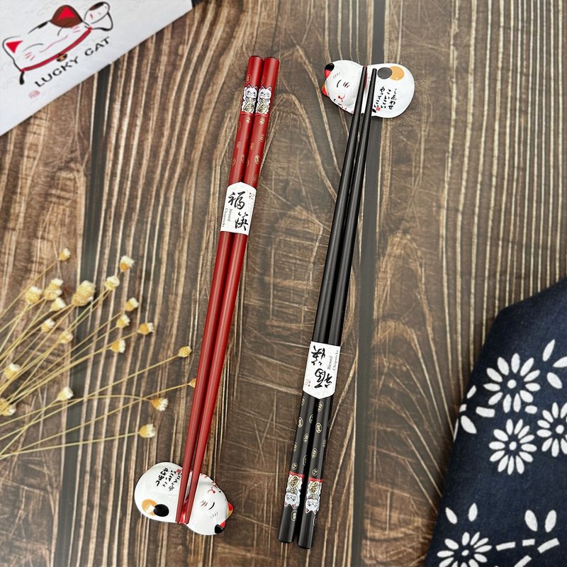 Japanese-style lucky cat chopsticks gift box good luck tableware set newlyweds new home gift for family and friends - ตะเกียบ - วัสดุอื่นๆ 